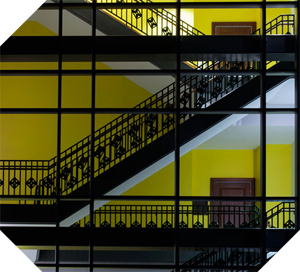 staircase through window at night